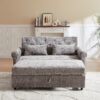 3 In 1 Loveseat Sofa Bed Chenille Fabric Pull Out Couch Sleeper Full Back Frame, Seat Frame, Armrests & 2 Pillows - Light Gray - Image 5