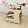 Kitchen Island Cart, Rolling Serving Utility Trolley Cart Modern Kitchen Island With Storage Drawer Wine Rack Lockable Casters, Kitchen Cart For Kitchen, Dining Room, Bar Living Room - Natural - Image 6
