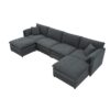 Chenille Modular Sectional Sofa, U Shaped Cloud Couch Set With Double Cushions, 6 Seat Sleeper Sofa Bed With Ottomans, Oversized Indoor Furniture - Dark Gray - Image 3