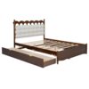 Queen Size Storage Platform Bed, With 2 Big Drawers, Twin Long Size Trundle, One Set Of Sockets & USB Ports - Walnut - Image 2