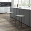 Counter Stool With Faux Linen Seat - Heathered Gray / Matte Black - Image 2