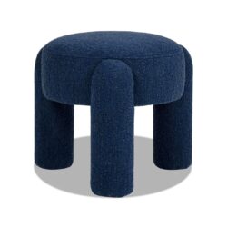 Hugo - Round Fully Upholstered Ottoman - Cerulean Blue