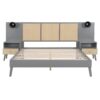 Queen Size Bed Frame With 2 Nightstands Elegant Design With Lamps - Gray - Image 9
