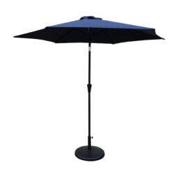 8.8' Outdoor Aluminum Patio Umbrella, Patio Umbrella, Market Umbrella With 42 Pounds Round Resin Umbrella Base, Push Button Tilt And Crank Lift - Navy Blue