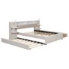 Queen Size Upholstered Platform Bed With Reading Lights, Drawers, Trundle And Shelves - Beige - Image 9