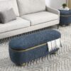 Modern Upholstered Storage Ottoman Bench With Seating - Dark Blue - Image 15