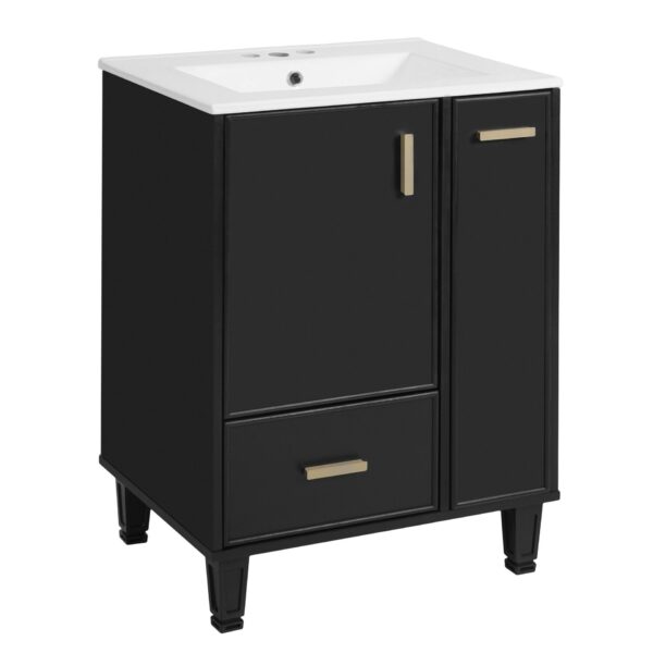 Modern Solid Wood And 24" Bathroom Vanity With Sink, Deep Drawer, Door Shelf, 2 Tier Basket - Black