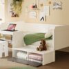 Twin Size Daybed With Storage Shelves And Lockers, Multi Functional Bed With Study Desk And Matching Stool - White - Image 20