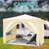 10'X10' Folding Canopy With 4 Removable Sidewalls Outdoor Event Shelter UPF 50+ Gazebo Portable Tents For Parties Beach Camping Wedding Ez Pop Up Canopy 4 Pieces Weight Bag + Carry Bag - Beige - Image 4