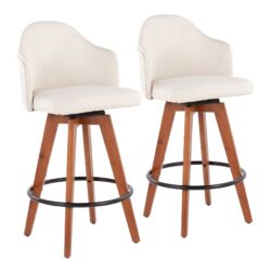 Ahoy - Contemporary Fixed Height Counter Stool With Bamboo Legs / Round Footrest (Set of 2) - Cream / Walnut