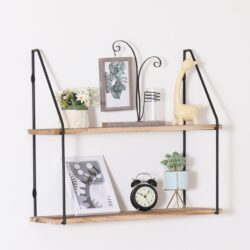 Gardenia - Floating Shelf With Metal Brackets, Decorative Hanging Display For Trophy, Photo Frames, Collectibles, 2 Tier - Natural Wood