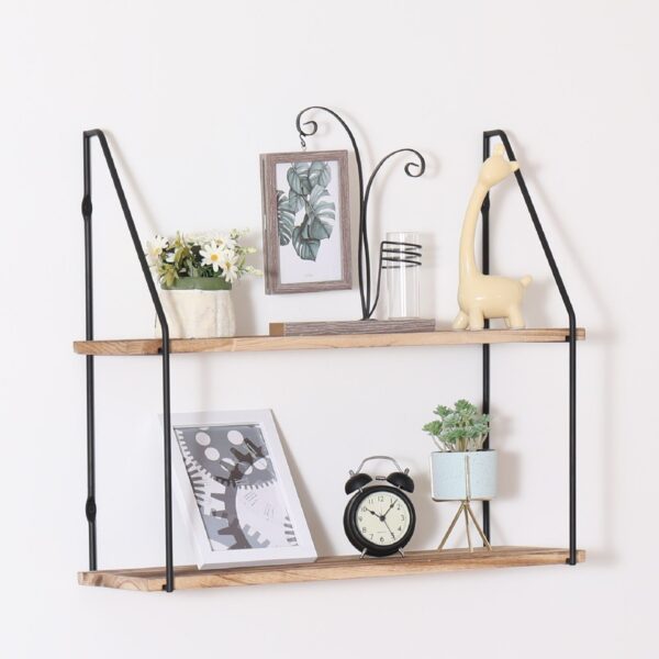 Gardenia - Floating Shelf With Metal Brackets, Decorative Hanging Display For Trophy, Photo Frames, Collectibles, 2 Tier - Natural Wood