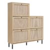 Modern Rattan 5 Door Shoe Storage Cabinet For Entryway Freestanding Design - Natural - Image 6