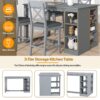 Solid Wood Farmhouse Counter Height Dining Table Set With 3 Tier Storage Shelves, Upholstered Dining Chairs For 4, 5 Piece - Gray - Image 6
