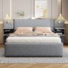 Queen Size Upholstered Platform Bed With Reading Lights, Drawers, Trundle And Shelves - Gray - Image 22