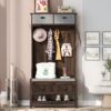 Hall Tree With 6 Hooks And Hinged Lid, Coat Hanger, Entryway Bench, Storage Bench, 3 In 1 Design, For Entrance, Hallway - Brown - Image 3