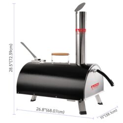 Pizza Oven Outdoor 12" Automatic Rotatable Pizza Ovens Portable Stainless Steel Wood Fired Pizza Oven Pizza Maker With Built-In Thermometer Pizza Cutter Carry Bag - Black