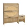 Shoe Storage Cabinet Rattan Shoe Storage Organizer With 2 Flip Drawers, A Storage Drawer And A Bench For Entryway, And Hallway - Light Brown - Image 15