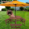 6 Person Circular Outdoor Wooden Picnic Table For Patio, Backyard, Garden, Diy With 3 Built-In Benches, 1720Lb Capacity - Brown - Image 7