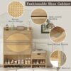Shoe Storage Cabinet Rattan Shoe Storage Organizer With 2 Flip Drawers, A Storage Drawer And A Bench For Entryway, And Hallway - Light Brown - Image 8