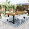 Modern Outdoor 7 Piece Dining Set With Stackable Chairs - Teak / Black / White - Image 9