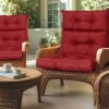 2 Piece High Back Patio Chair Cushion Set, Tufted Adirondack And Rocking Chair Cushions For Garden - Red - Image 3
