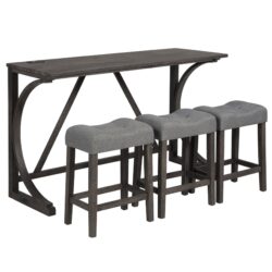 4 Piece Bar Table Set With Power Outlet, Dining Bar Table And Chairs Set, Bar Table Set With 3 Padded Stools For Living Room, Dining Room, Game Room - Dark Gray