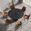 59.05" Modern Artificial Stone Round Black Carbon Steel Base Dining Table, Can Accommodate 6 People - Black - Image 2