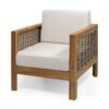 Outdoor 4 Seater Acacia Wood Chat Set With Wicker Accents And Cushions - Teak / Mixed Brown / Beige - Image 13