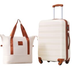 Hardshell Luggage Sets 24" / Bag Spinner Suitcase With Tsa Lock Lightweight - Brown / White