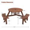 6 Person Circular Outdoor Wooden Picnic Table For Patio, Backyard, Garden, Diy With 3 Built-In Benches, 1720Lb Capacity - Brown - Image 6