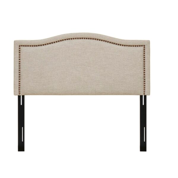 King Size Upholstered Panel Headboard With Copper Nailheads And Adjustable Metal Legs - Natural