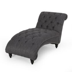 Chaise Lounge With Button Tufted Diamon Stitch - Charcoal