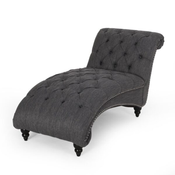 Chaise Lounge With Button Tufted Diamon Stitch - Charcoal