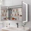 Bathroom Medicine Cabinet With Lights, LED Medicine Cabinet With Mirror, Wall Cabinet With Shelves, Double Door Lighted Medicine Cabinet With Defogger, Dimmable, Wall Mount - Silver - Image 8