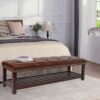 Bedroom End Of Bed Bench Tufted Upholstered End Of Bed Bench End Of Bed Entrance Shoe Bench, 60" With Nailhead Trim And Shelf Bedroom Upholstered Leather Bench Living Room Shoe Rack Footstool - Dark Brown - Image 5