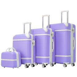 Hardshell Luggage Sets 4 Pieces 20" / 24" / 28" Luggages And Cosmetic Case Spinner Suitcase With Tsa Lock Lightweight - Purple