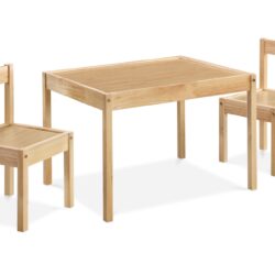 Della - 3 Piece Solid Wood Kids Table & Two Chair Set - Natural