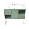 Bathroom Vanity With Resin Sink Combo Set, Modern Freestanding Single Bathroom Cabinet With 2 Drawers & 2 Storage Compartments, Storage Cabinet For Bathroom, Frame Vanity Set - Green - Image 15