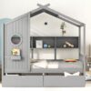 Full Size House Bed With 2 Drawers, Kids Bed With Storage Shelf - Gray - Image 15