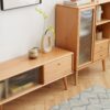 TV Cabinet With Chinese Changhong Glass Doors, Two Drawer Storage Space TV Standing - Natural - Image 3