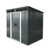 6Ft X 5Ft Outdoor Metal Storage Shed With Lockable Sliding Doors And Transparent Plate For Garden, Lawn - Black / White - Image 3