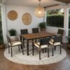 7 Piece Outdoor Patio Wicker Dining Set Patio Wicker Furniture Dining Set With Top - Brown / Cream - Image 15