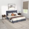 Donald - Mid-Century Modern Velvet Platform Bed King - Gray - Image 11