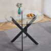 5 Pieces Dining Set, Table Metal Leg Mid-Century Dining Table For 4 - 6 People With Glass Table Top, Pedestal Dining Table, End Table Leisure Coffee Table - Beige / Black - Image 5