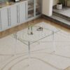 Thick Tempered Glass Top Dining Table & Stainless Steel Legs - Silver - Image 6