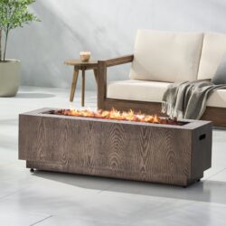 Outdoor 48" Rectangular Iron Propane Fire Pit With 50, 000 Btu - Brown Wood Pattern