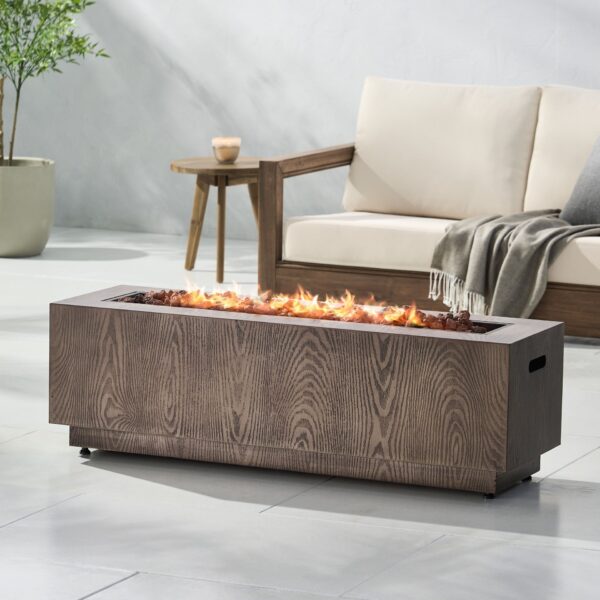 Outdoor 48" Rectangular Iron Propane Fire Pit With 50, 000 Btu - Brown Wood Pattern