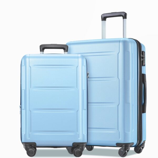 Expanable Spinner Wheel 2 Piece Luggage Set ABS Lightweight Suitcase With Tsa Lock 20" / 24" - Light Blue