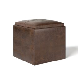 Rockwood - Cube Storage Ottoman With Tray - Distressed Brown